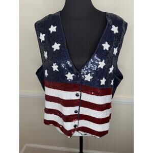 The Quaker‎ Factory Sequins Vest Red White Blue flag 4th of July & flags USA, 1X